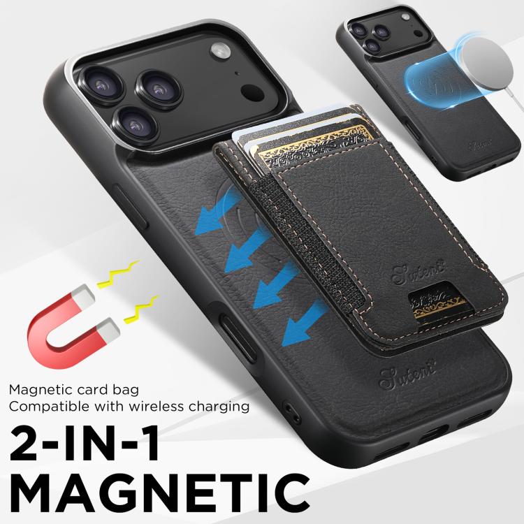 For iPhone 17 Air Suteni H17 Litchi Texture Leather MagSafe Detachable Wallet Phone Case(Black) - iPhone 17 Air Cases by Suteni | Online Shopping UK | buy2fix
