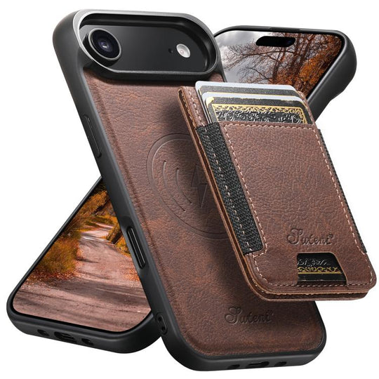 For iPhone Air Suteni H17 Litchi Texture Leather MagSafe Detachable Wallet Phone Case(Brown)