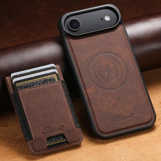 For iPhone 17 Air Suteni H17 Litchi Texture Leather MagSafe Detachable Wallet Phone Case(Brown) - iPhone 17 Air Cases by Suteni | Online Shopping UK | buy2fix