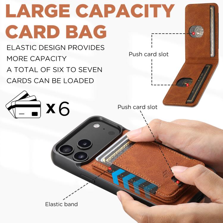 For iPhone 17 Air Suteni H17 Litchi Texture Leather MagSafe Detachable Wallet Phone Case(Khaki) - iPhone 17 Air Cases by Suteni | Online Shopping UK | buy2fix