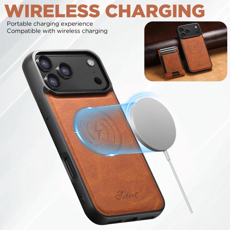 For iPhone 17 Air Suteni H17 Litchi Texture Leather MagSafe Detachable Wallet Phone Case(Khaki) - iPhone 17 Air Cases by Suteni | Online Shopping UK | buy2fix