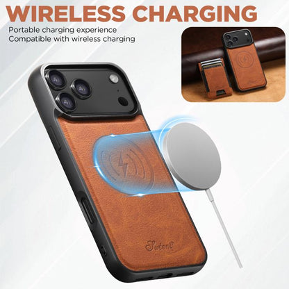 For iPhone 17 Air Suteni H17 Litchi Texture Leather MagSafe Detachable Wallet Phone Case(Khaki) - iPhone 17 Air Cases by Suteni | Online Shopping UK | buy2fix