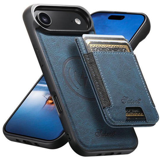For iPhone Air Suteni H17 Litchi Texture Leather MagSafe Detachable Wallet Phone Case(Blue)
