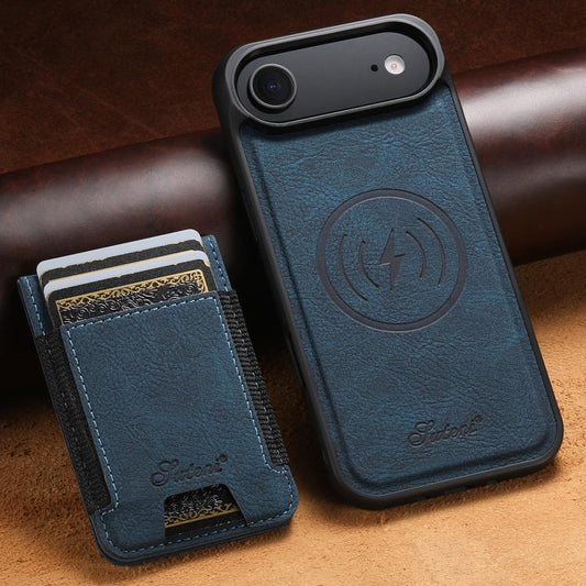 For iPhone 17 Air Suteni H17 Litchi Texture Leather MagSafe Detachable Wallet Phone Case(Blue) - iPhone 17 Air Cases by Suteni | Online Shopping UK | buy2fix
