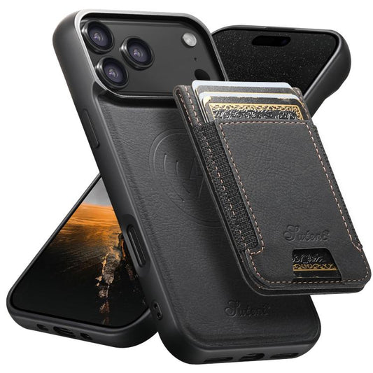 For iPhone 17 Pro Suteni H17 Litchi Texture Leather MagSafe Detachable Wallet Phone Case(Black) - iPhone 17 Pro Cases by Suteni | Online Shopping UK | buy2fix
