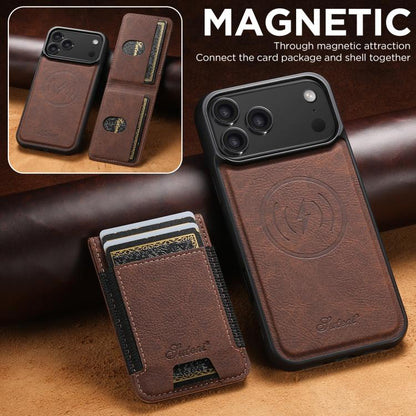 For iPhone 17 Pro Suteni H17 Litchi Texture Leather MagSafe Detachable Wallet Phone Case(Brown) - iPhone 17 Pro Cases by Suteni | Online Shopping UK | buy2fix