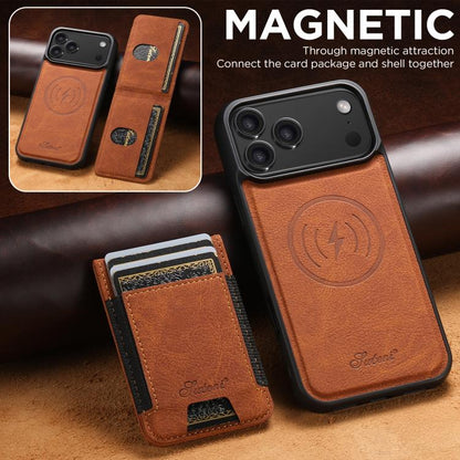 For iPhone 17 Pro Suteni H17 Litchi Texture Leather MagSafe Detachable Wallet Phone Case(Khaki) - iPhone 17 Pro Cases by Suteni | Online Shopping UK | buy2fix
