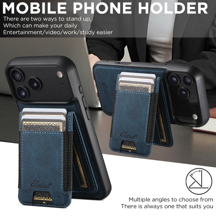 For iPhone 17 Pro Suteni H17 Litchi Texture Leather MagSafe Detachable Wallet Phone Case(Blue) - iPhone 17 Pro Cases by Suteni | Online Shopping UK | buy2fix