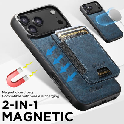 For iPhone 17 Pro Suteni H17 Litchi Texture Leather MagSafe Detachable Wallet Phone Case(Blue) - iPhone 17 Pro Cases by Suteni | Online Shopping UK | buy2fix