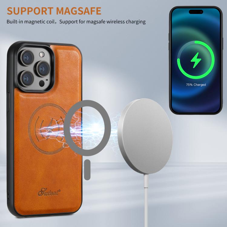 For iPhone 16e Suteni H17 Oil Eax Leather MagSafe Detachable Wallet Phone Case(Khaki) - iPhone 16e Cases by Suteni | Online Shopping UK | buy2fix