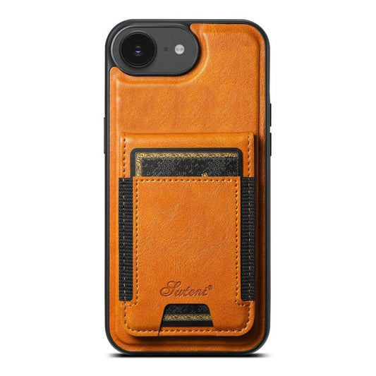 For iPhone 16e Suteni H17 Oil Eax Leather MagSafe Detachable Wallet Phone Case(Khaki) - iPhone 16e Cases by Suteni | Online Shopping UK | buy2fix
