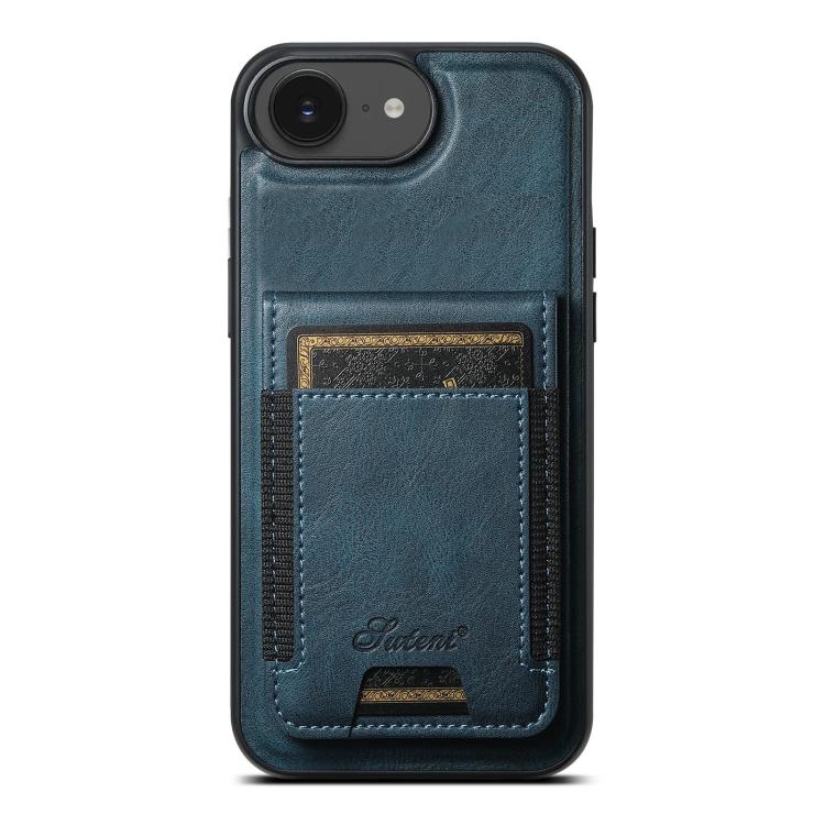 For iPhone 16e Suteni H17 Oil Eax Leather MagSafe Detachable Wallet Phone Case(Blue) - iPhone 16e Cases by Suteni | Online Shopping UK | buy2fix