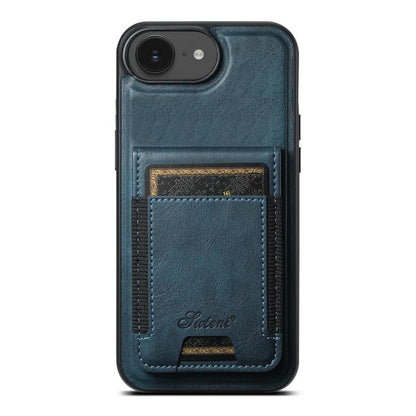 For iPhone 16e Suteni H17 Oil Eax Leather MagSafe Detachable Wallet Phone Case(Blue) - iPhone 16e Cases by Suteni | Online Shopping UK | buy2fix