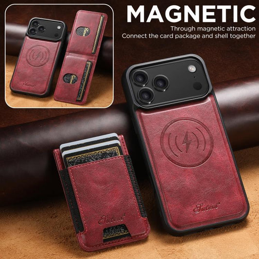 For iPhone 17 Pro Max Suteni H17 Oil Eax Leather MagSafe Detachable Wallet Phone Case(Red) - iPhone 17 Pro Max Cases by Suteni | Online Shopping UK | buy2fix
