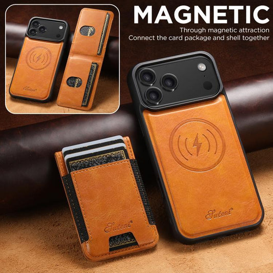 For iPhone 17 Pro Max Suteni H17 Oil Eax Leather MagSafe Detachable Wallet Phone Case(Khaki) - iPhone 17 Pro Max Cases by Suteni | Online Shopping UK | buy2fix