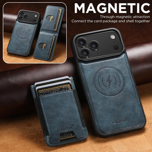 For iPhone 17 Pro Max Suteni H17 Oil Eax Leather MagSafe Detachable Wallet Phone Case(Blue) - iPhone 17 Pro Max Cases by Suteni | Online Shopping UK | buy2fix