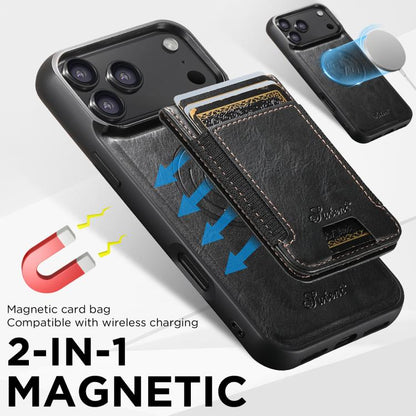 For iPhone 17 Pro Suteni H17 Oil Eax Leather MagSafe Detachable Wallet Phone Case(Black) - iPhone 17 Pro Cases by Suteni | Online Shopping UK | buy2fix