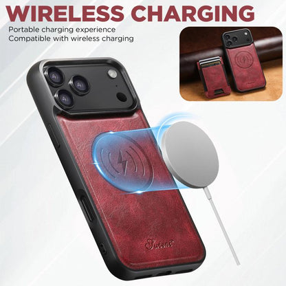 For iPhone 17 Pro Suteni H17 Oil Eax Leather MagSafe Detachable Wallet Phone Case(Red) - iPhone 17 Pro Cases by Suteni | Online Shopping UK | buy2fix