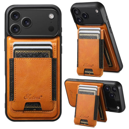 For iPhone 17 Pro Suteni H17 Oil Eax Leather MagSafe Detachable Wallet Phone Case(Khaki) - iPhone 17 Pro Cases by Suteni | Online Shopping UK | buy2fix