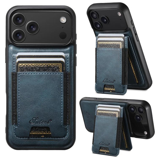 For iPhone 17 Pro Suteni H17 Oil Eax Leather MagSafe Detachable Wallet Phone Case(Blue)