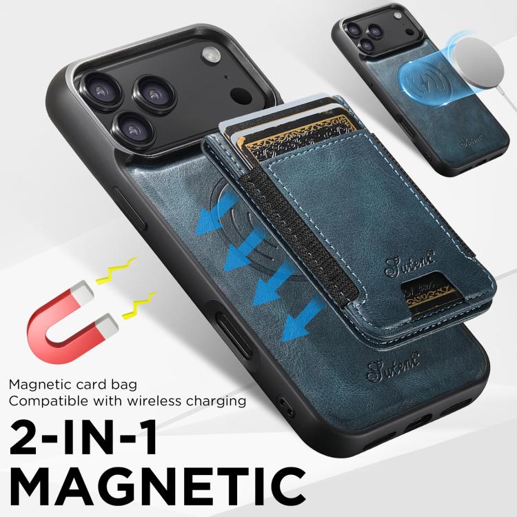 For iPhone 17 Pro Suteni H17 Oil Eax Leather MagSafe Detachable Wallet Phone Case(Blue) - iPhone 17 Pro Cases by Suteni | Online Shopping UK | buy2fix