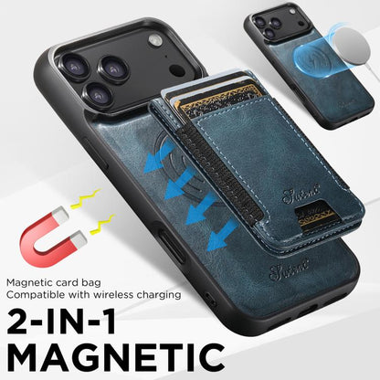 For iPhone 17 Pro Suteni H17 Oil Eax Leather MagSafe Detachable Wallet Phone Case(Blue) - iPhone 17 Pro Cases by Suteni | Online Shopping UK | buy2fix