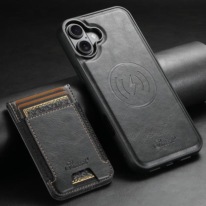 For iPhone 17  Suteni H17 Oil Eax Leather MagSafe Detachable Wallet Phone Case(Black) - iPhone 17 Cases by Suteni | Online Shopping UK | buy2fix