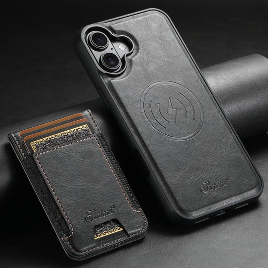 For iPhone 17  Suteni H17 Oil Eax Leather MagSafe Detachable Wallet Phone Case(Black) - iPhone 17 Cases by Suteni | Online Shopping UK | buy2fix