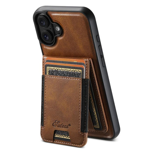 For iPhone 17  Suteni H17 Oil Eax Leather MagSafe Detachable Wallet Phone Case(Brown)