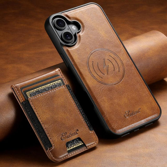 For iPhone 17  Suteni H17 Oil Eax Leather MagSafe Detachable Wallet Phone Case(Brown) - iPhone 17 Cases by Suteni | Online Shopping UK | buy2fix