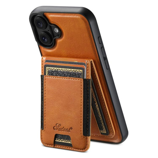 For iPhone 17  Suteni H17 Oil Eax Leather MagSafe Detachable Wallet Phone Case(Khaki)