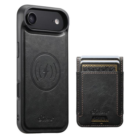 For iPhone Air Suteni H17 Oil Eax Leather MagSafe Detachable Wallet Phone Case(Black)