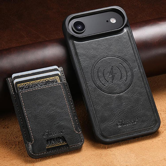 For iPhone Air Suteni H17 Oil Eax Leather MagSafe Detachable Wallet Phone Case(Black) - iPhone Air Cases by Suteni | Online Shopping UK | buy2fix