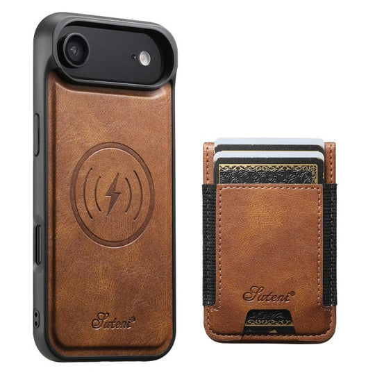 For iPhone Air Suteni H17 Oil Eax Leather MagSafe Detachable Wallet Phone Case(Brown)