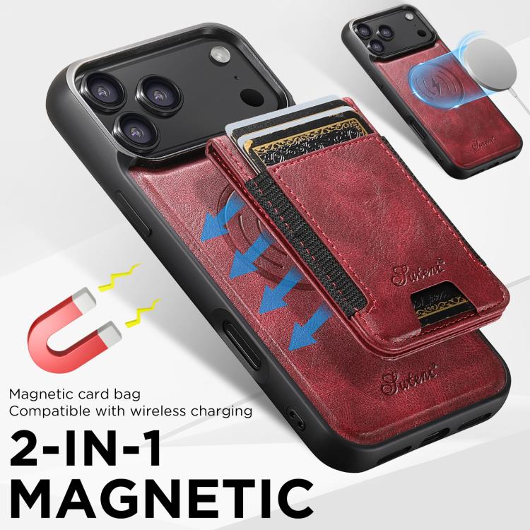For iPhone 17 Air Suteni H17 Oil Eax Leather MagSafe Detachable Wallet Phone Case(Red) - iPhone 17 Air Cases by Suteni | Online Shopping UK | buy2fix