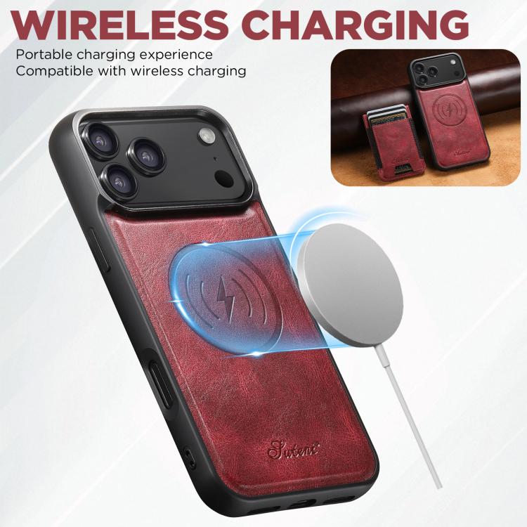 For iPhone 17 Air Suteni H17 Oil Eax Leather MagSafe Detachable Wallet Phone Case(Red) - iPhone 17 Air Cases by Suteni | Online Shopping UK | buy2fix
