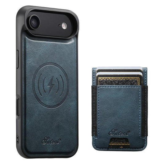 For iPhone 17 Air Suteni H17 Oil Eax Leather MagSafe Detachable Wallet Phone Case(Blue) - iPhone 17 Air Cases by Suteni | Online Shopping UK | buy2fix
