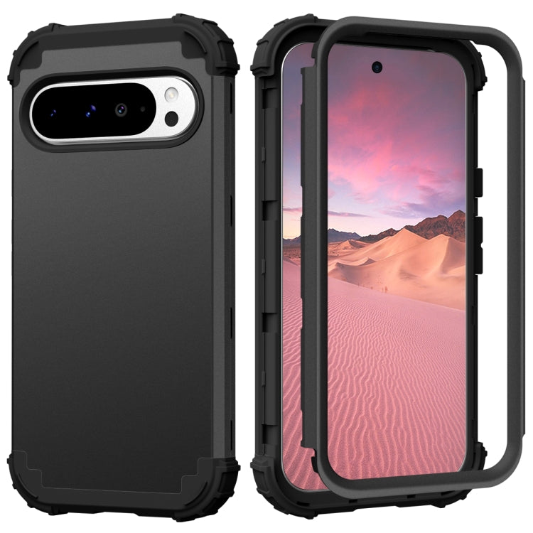 For Google Pixel 9 Pro XL 3 in 1 Silicone Hybrid PC Shockproof Phone Case(Black) by buy2fix
