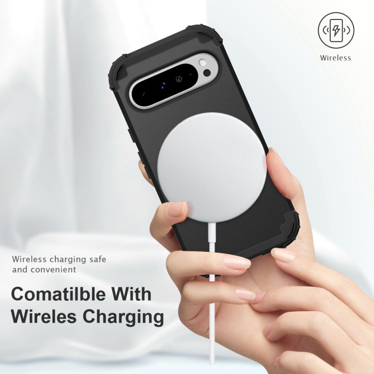 For Google Pixel 9 Pro XL 3 in 1 Silicone Hybrid PC Shockproof Phone Case(Black) by buy2fix