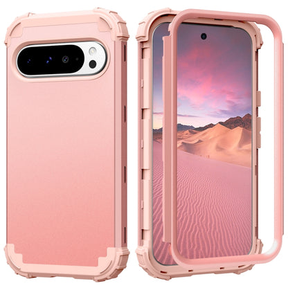 For Google Pixel 9 Pro XL 3 in 1 Silicone Hybrid PC Shockproof Phone Case(Rose Gold) by buy2fix