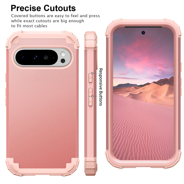 For Google Pixel 9 Pro XL 3 in 1 Silicone Hybrid PC Shockproof Phone Case(Rose Gold) by buy2fix