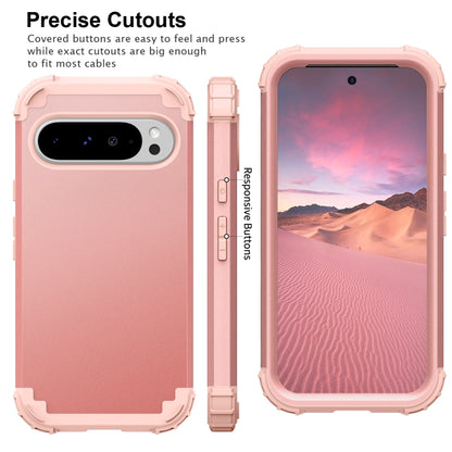 For Google Pixel 9 Pro XL 3 in 1 Silicone Hybrid PC Shockproof Phone Case(Rose Gold) by buy2fix