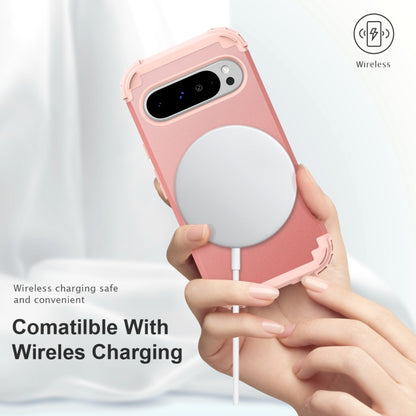 For Google Pixel 9 Pro XL 3 in 1 Silicone Hybrid PC Shockproof Phone Case(Rose Gold) by buy2fix