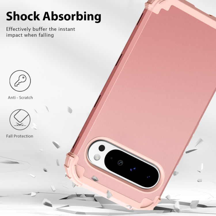 For Google Pixel 9 Pro XL 3 in 1 Silicone Hybrid PC Shockproof Phone Case(Rose Gold) by buy2fix