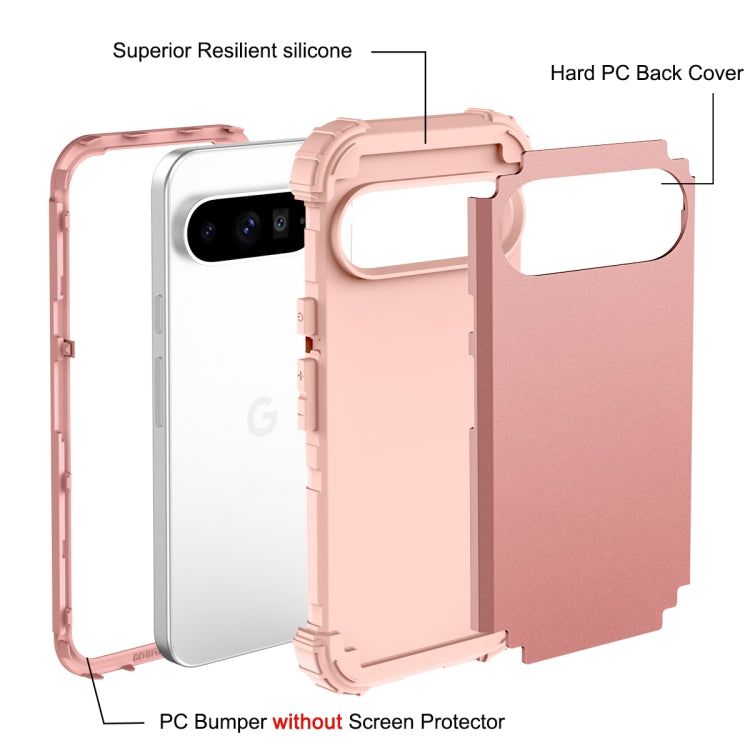 For Google Pixel 9 Pro XL 3 in 1 Silicone Hybrid PC Shockproof Phone Case(Rose Gold) by buy2fix