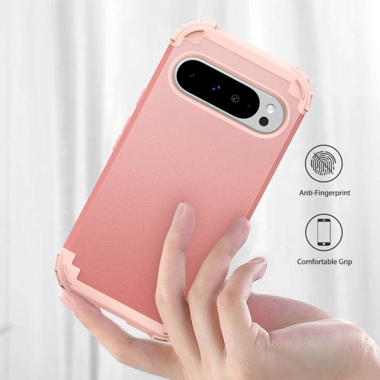 For Google Pixel 9 Pro XL 3 in 1 Silicone Hybrid PC Shockproof Phone Case(Rose Gold) by buy2fix