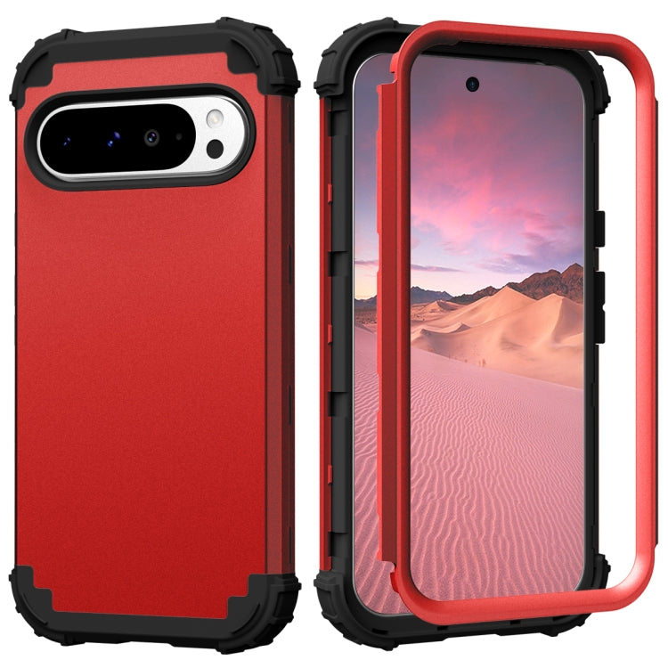 For Google Pixel 9 Pro XL 3 in 1 Silicone Hybrid PC Shockproof Phone Case(Red) by buy2fix