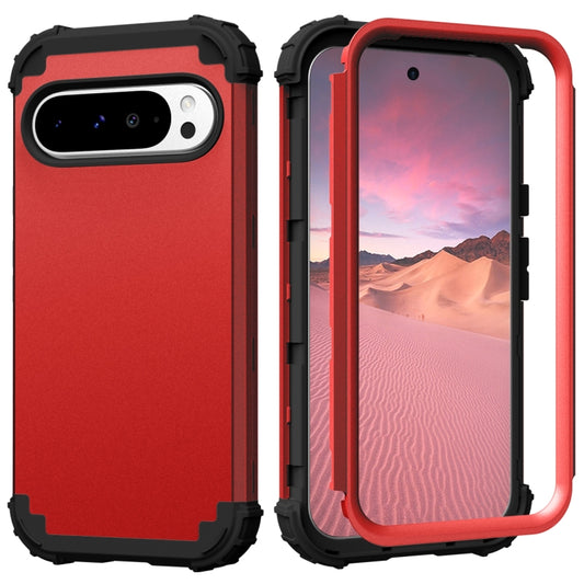 For Google Pixel 9 Pro XL 3 in 1 Silicone Hybrid PC Shockproof Phone Case(Red) by buy2fix