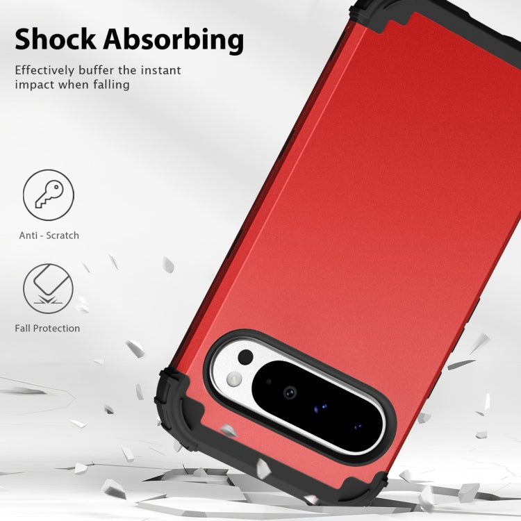 For Google Pixel 9 Pro XL 3 in 1 Silicone Hybrid PC Shockproof Phone Case(Red) by buy2fix