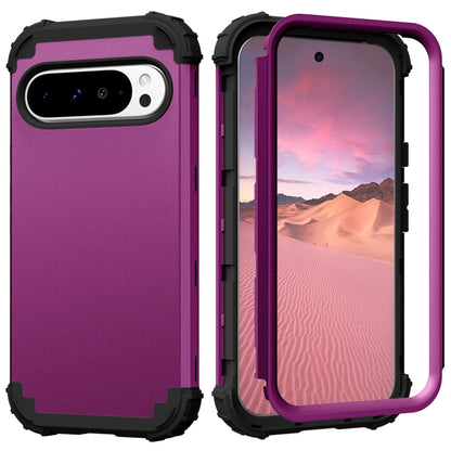 For Google Pixel 9 Pro XL 3 in 1 Silicone Hybrid PC Shockproof Phone Case(Dark Purple) by buy2fix